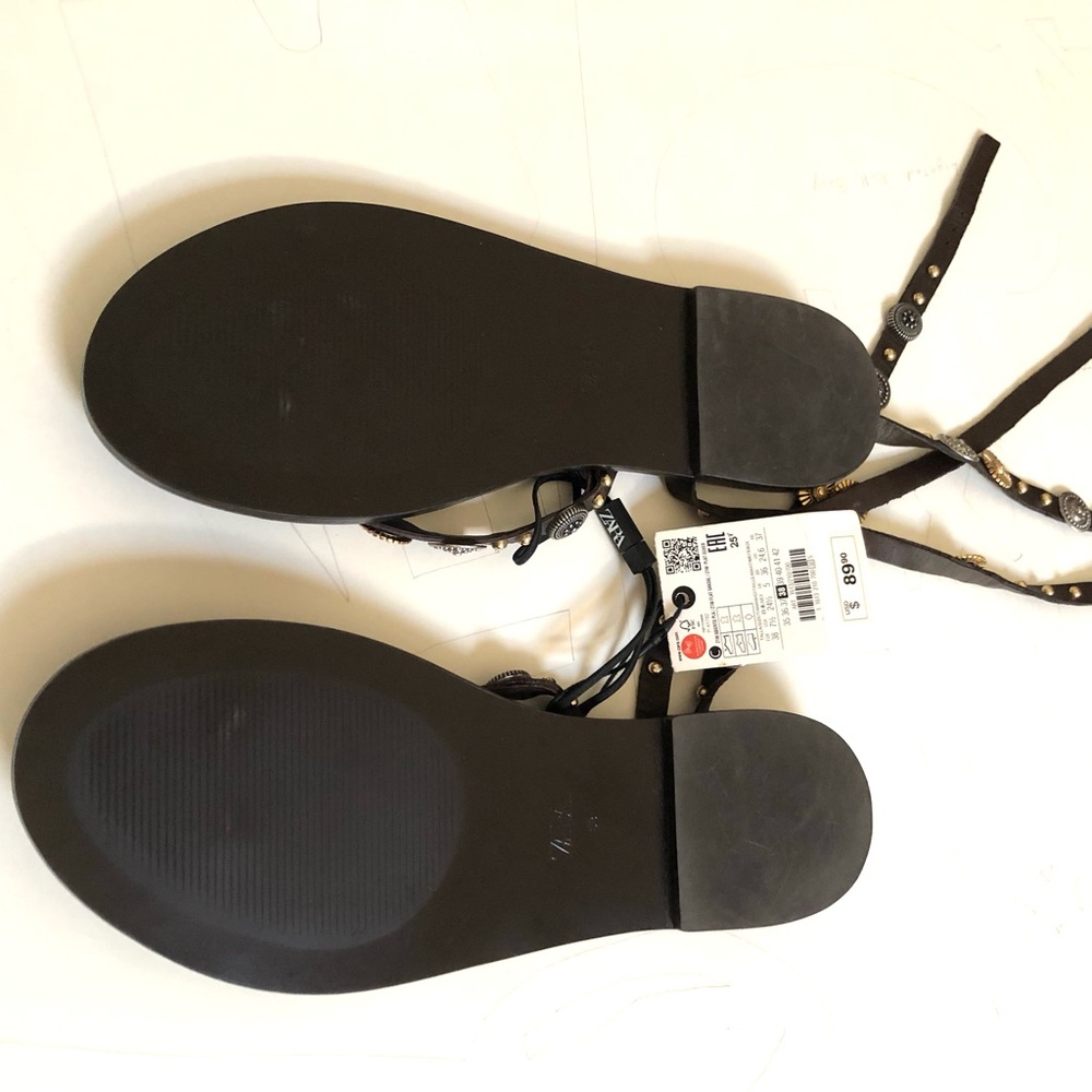 Zara Strappy Flat Studded Sandals - Picture 3 of 6